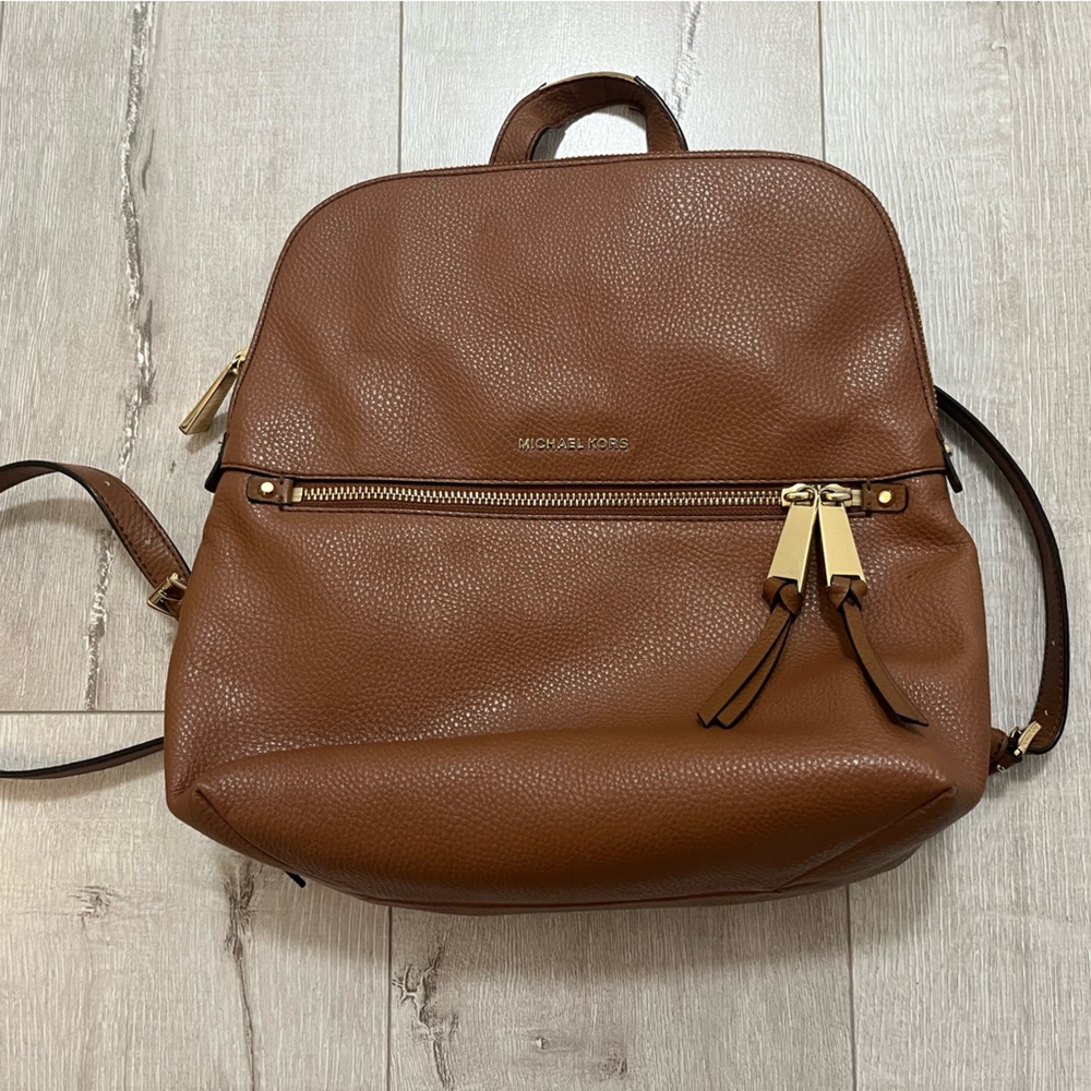 Michael Kors Brown Leather Backpack with Gold Accents